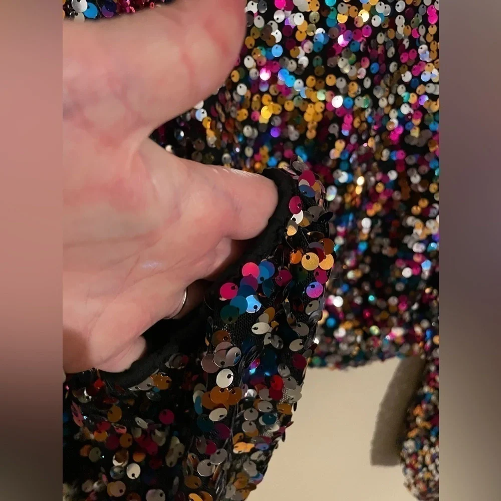FULLY SEQUINED RAINBOW COLORED Cropped Blouse Sz XL Retro 70s Inspired Disco